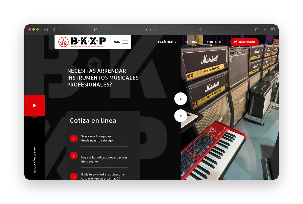 Page d'accueil du site web : Backline Experience
