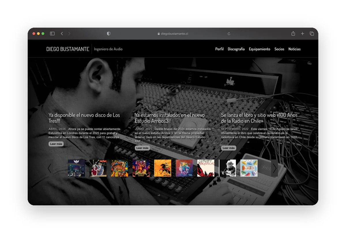 Page d'accueil du site web : Diego Bustamante