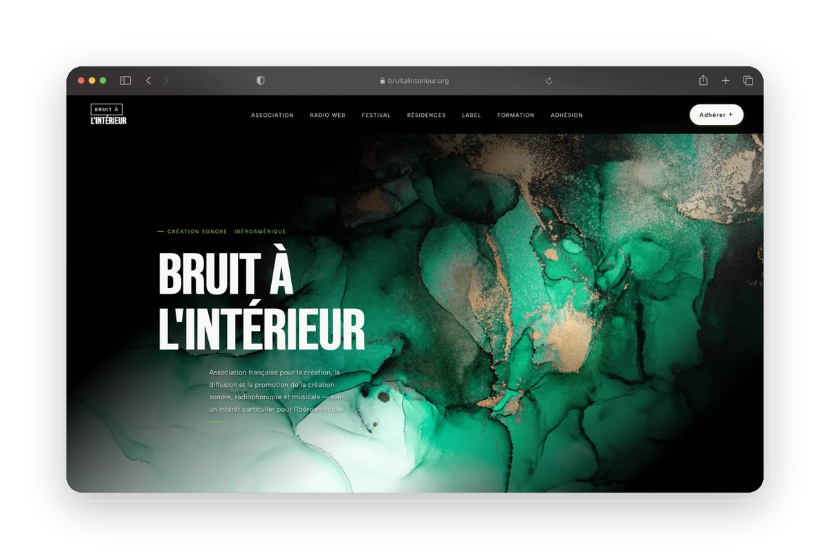 Page d'accueil du site web : Bruit à l’Intérieur