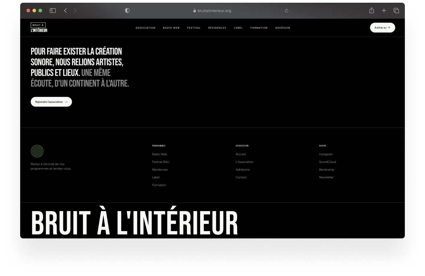 Site web Bruit à l’Intérieur : capture 3 sur 4