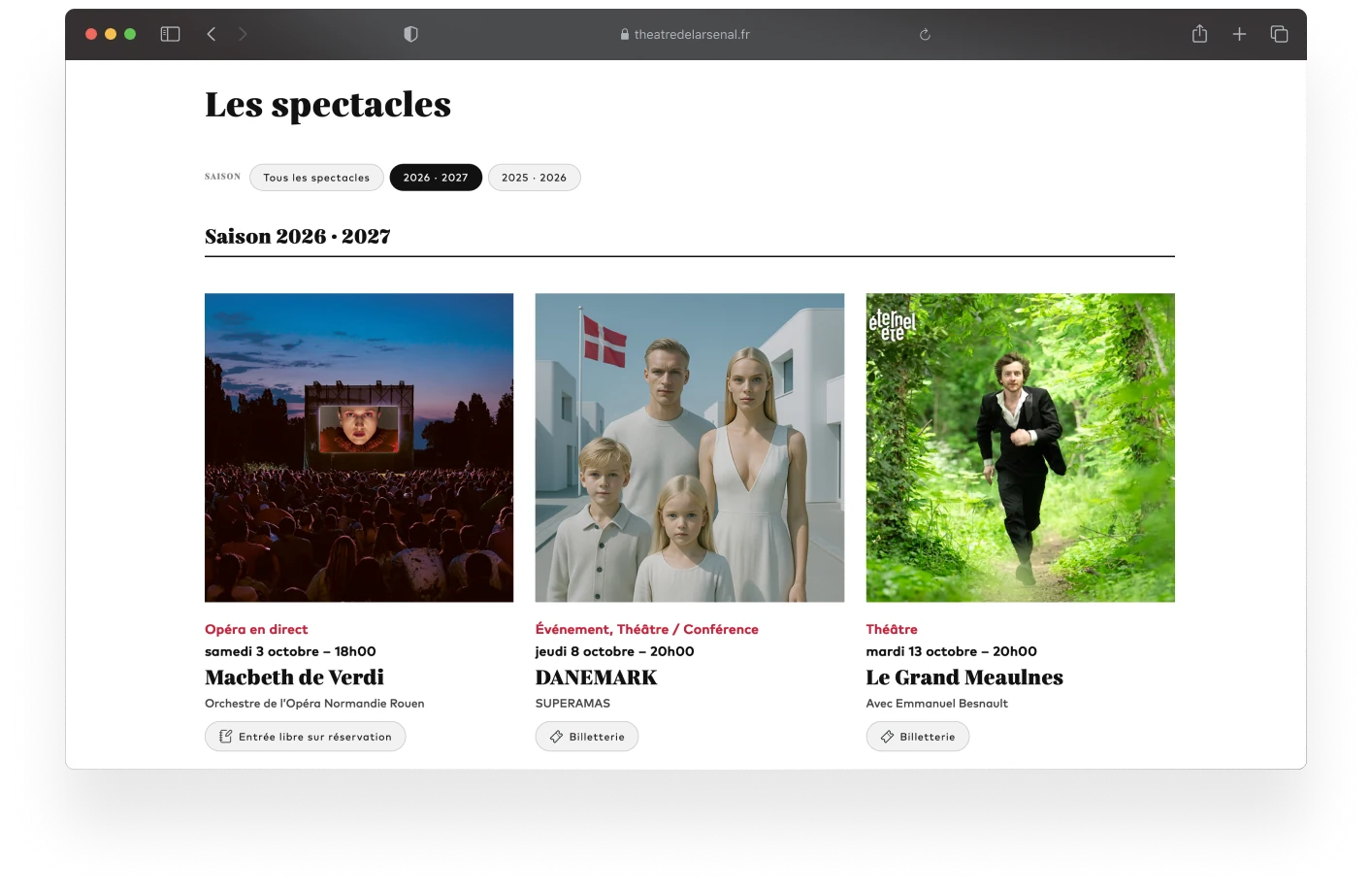 Site web Théâtre de l’Arsenal : capture 2 sur 4