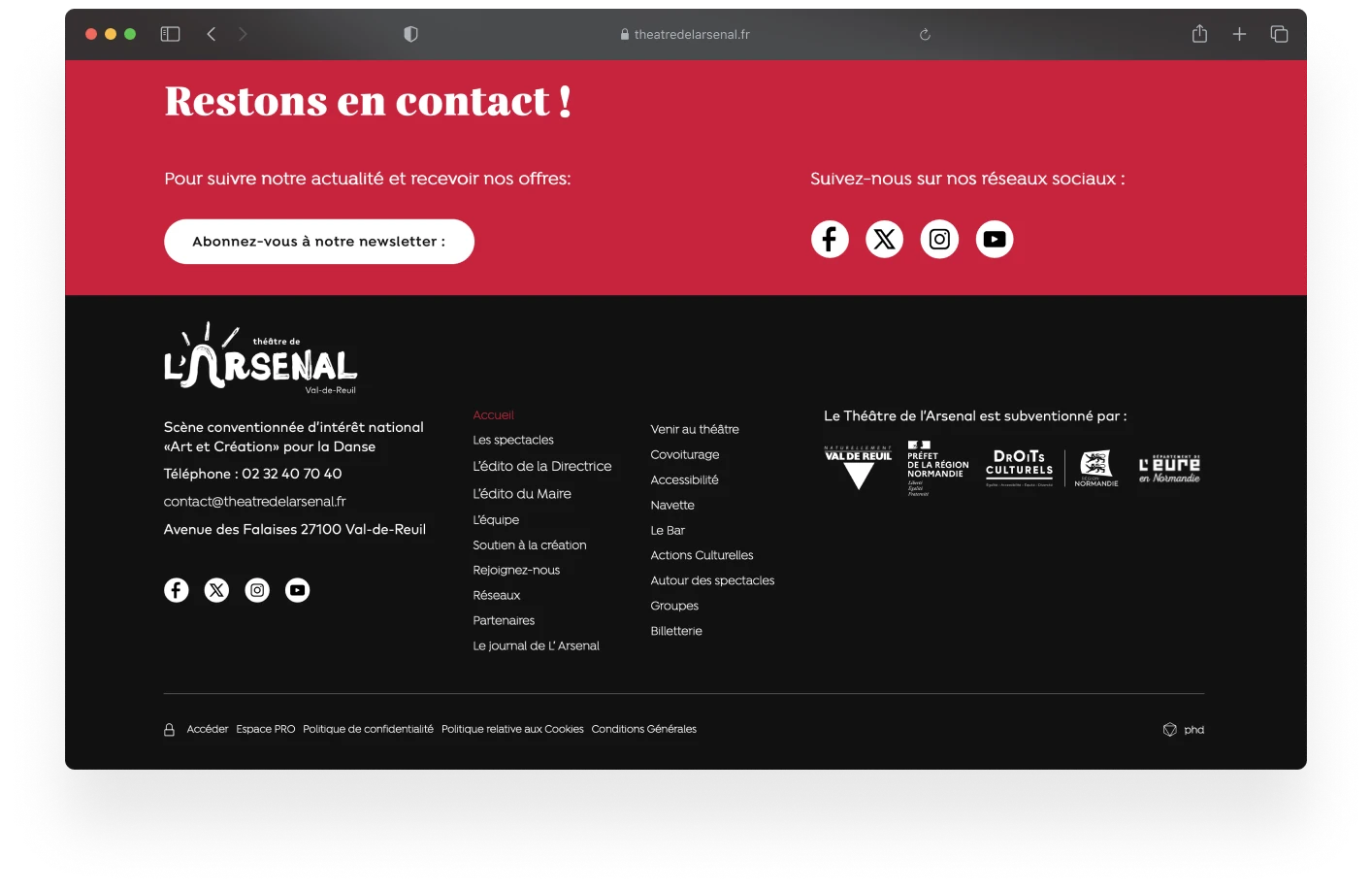 Site web Théâtre de l’Arsenal : capture 4 sur 4