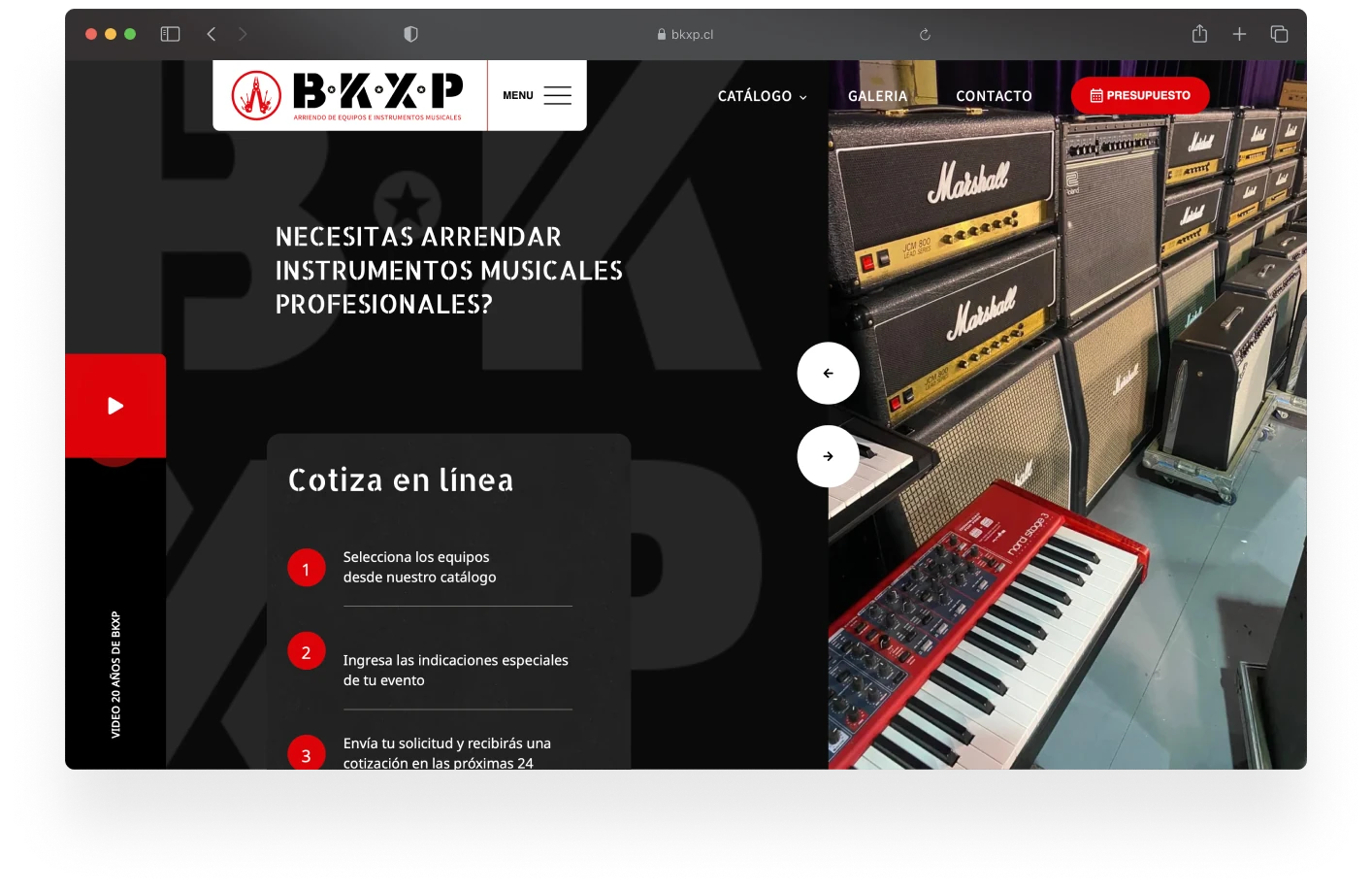 Site web Backline Experience : capture 1 sur 4