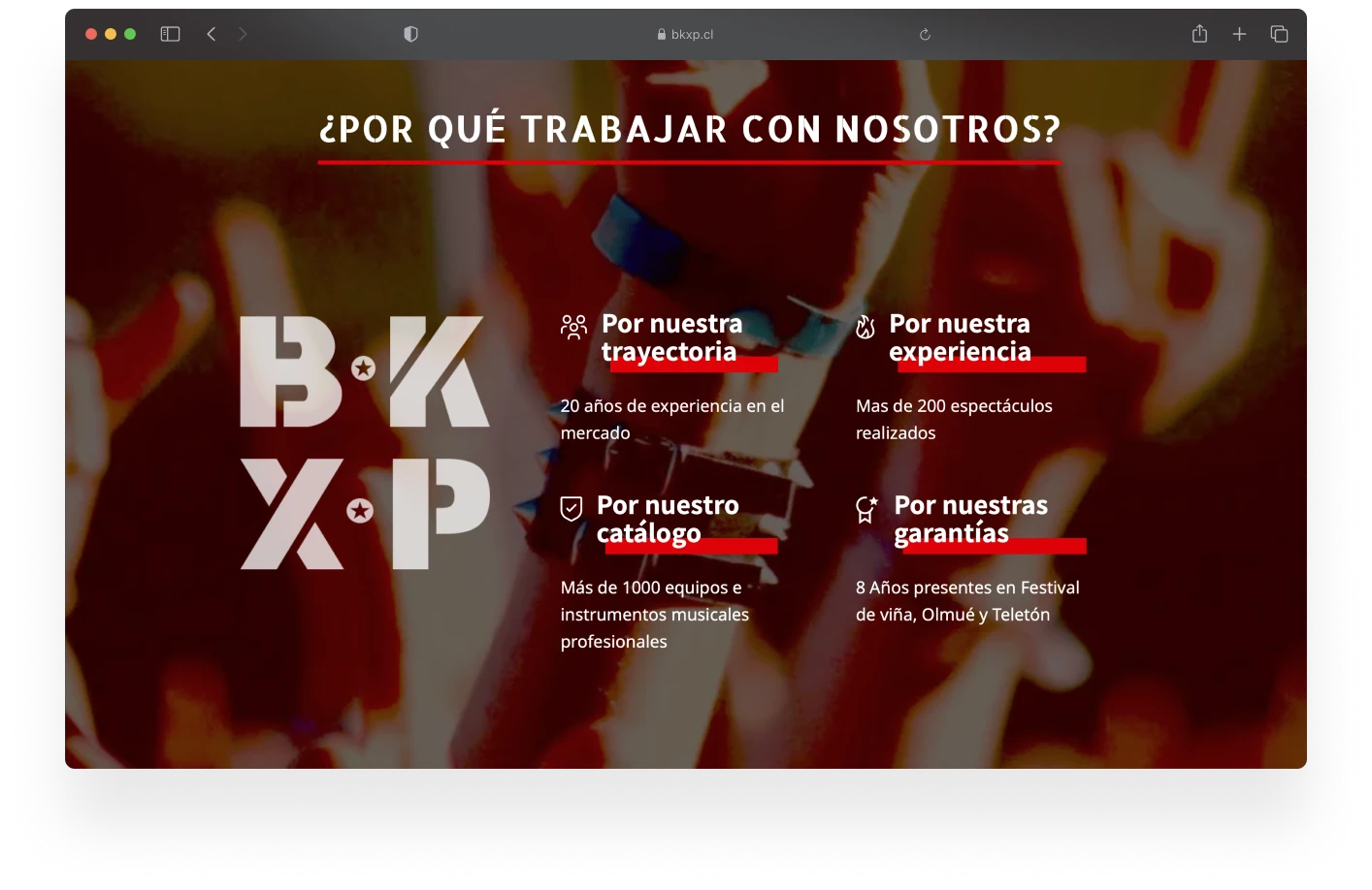 Site web Backline Experience : capture 3 sur 4