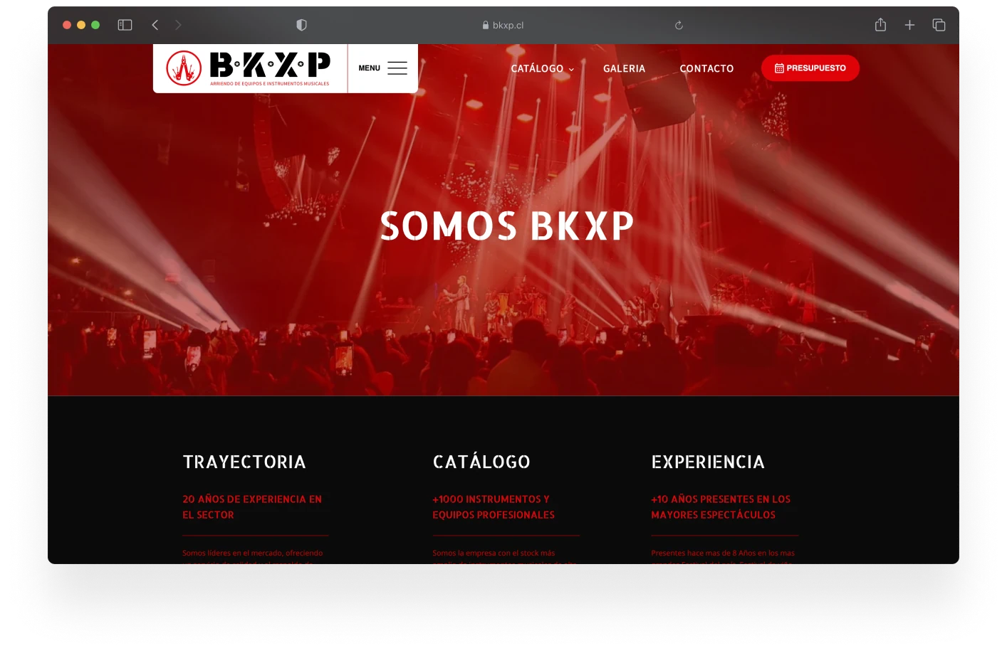 Site web Backline Experience : capture 4 sur 4