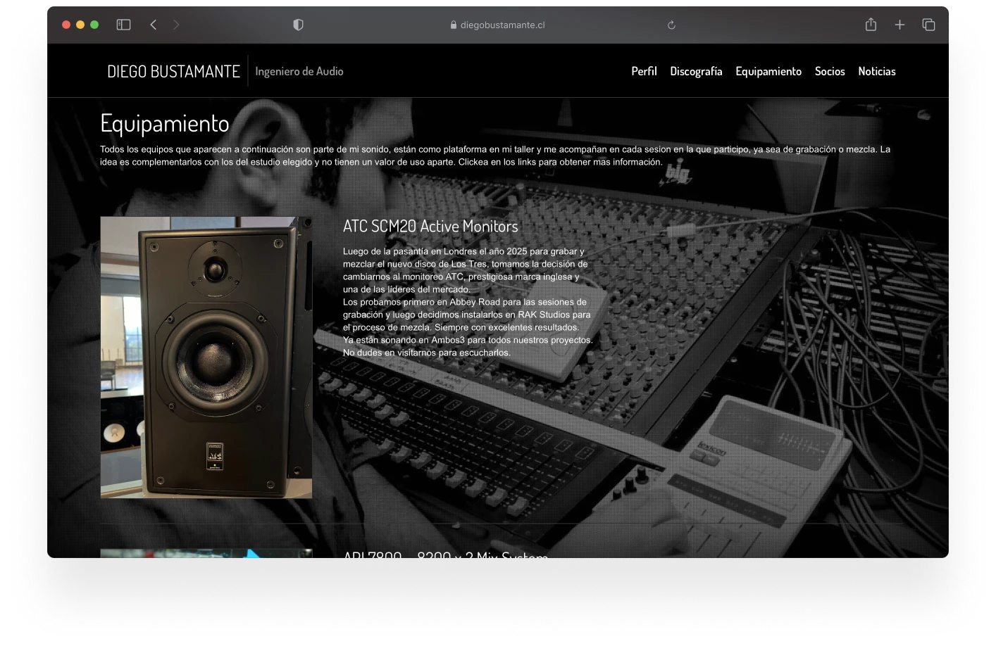 Site web Diego Bustamante : capture 3 sur 3